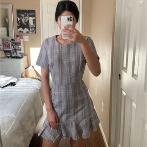 Plaid mini waist tie dress